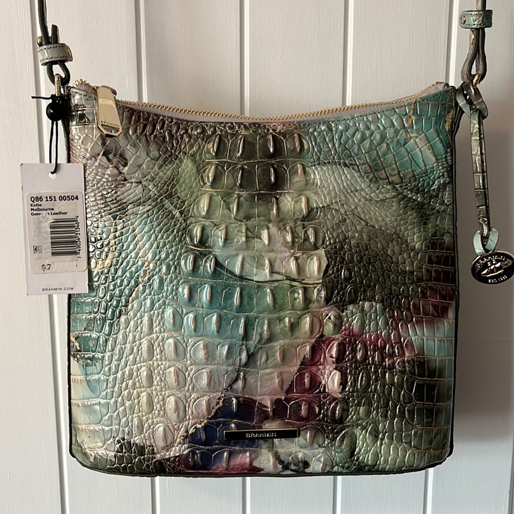 Brahmin Multicolor Iridescent Croc-Embossed Shoulder Bag